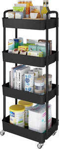 Laiensia 4-Tier Rolling Cart with Wheels,Multifunction Utility Storage Carts, Kitchen Storage Organizer,Mobile Shelving Unit for Bathroom,Laundry,with Classified Stickers,Black by Laiensia