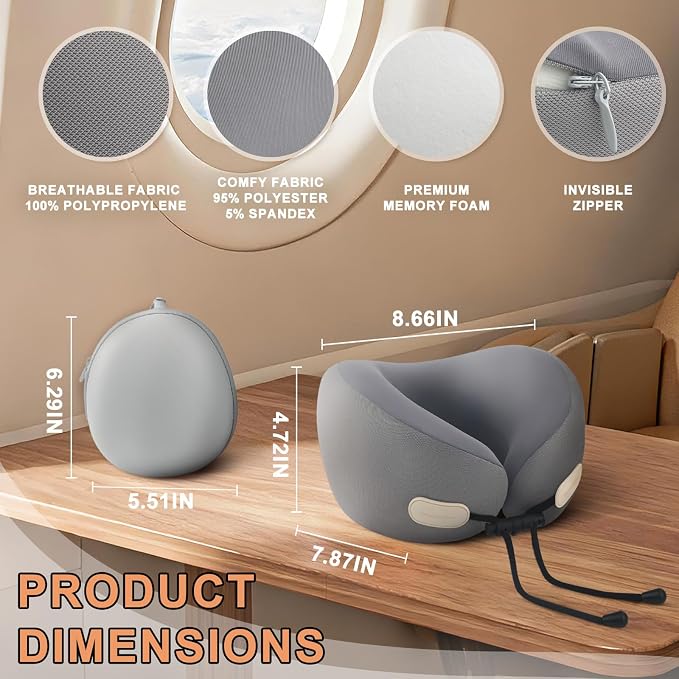 Travel Neck Pillow for Airplanes, Cars and Offices Comfortable Rest Sleep Neck Pillow for Travel,Portable oldable Donut Pillow-Grey and Ivory White (Grey) - Image 2