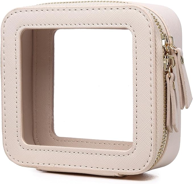 Pinkmik Mini Clear Makeup Bag, Beige, MINI-1 | Small Size, Zipper Closure, Cosmetic & Toiletry Case, Purse Organizer, Car Essentials by Pinkmik
