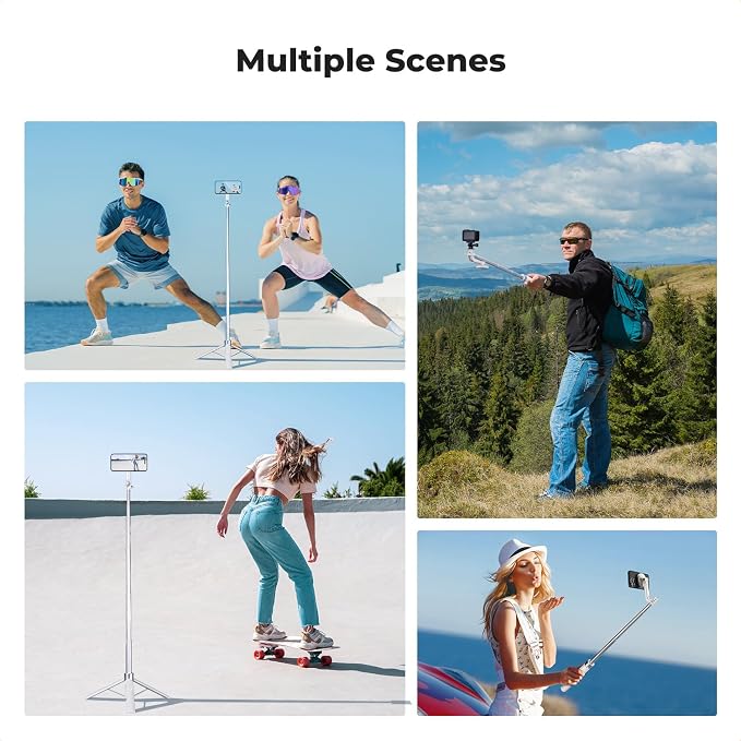 K&F CONCEPT 72" Selfie Stick for iPhone, Magnetic Phone Tripod, White | Clip & Magnetic, Remote, 1s Open & Close, Compatible with iPhone 17-12 Osmo Pocket 4/3 Luna Ultra, X97C6 - Image 7