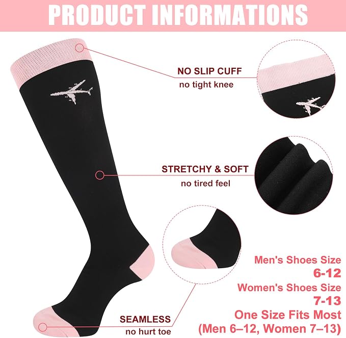 Skicuff 2 Pairs Travel Compression Socks for Women and Men 15-25 Mmhg Graduated Knee High Socks for Flying Airplane Pilots - Image 4