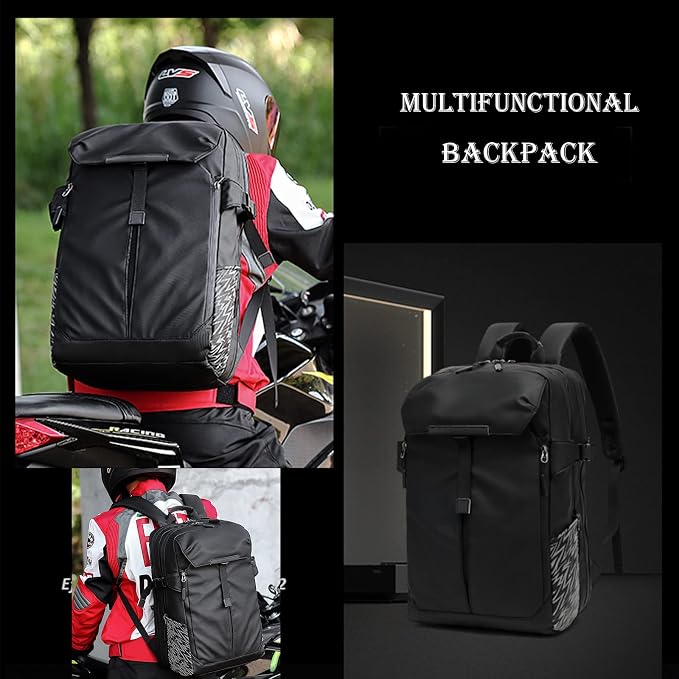 Motorcycle Backpack, 17'' Laptop Compartment, High-Density Nylon, Adjustable Helmet Holder, Reflective, Waterproof for Outdoor Enthusiasts | Motorcycle Helmet Storage Backpack Also Fit Basketball Football Soccer,Reflective, Riding & Daily Commute Gift ... - Image 5