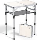 Anbte Folding Camping Table, 24"X 16" Adjustable Height Small Folding Table | Aluminum, with Carrying Handle, Lightweight, Portable Camping Table for Outdoor Indoor Picnic Beach BBQ Grill Patio (Silver) by Anbte