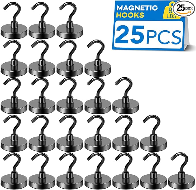 LOVIMAG Magnetic Hooks, Cruise Essentials 2026, 25 Pack-85LBS | Heavy Duty Strong Magnet Hook for Cruise Cabin, Refrigerator Fridge, Ship, Classroom, Kitchen Grills, Black by LOVIMAG