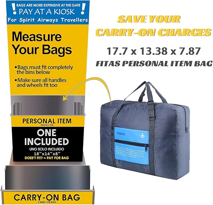 Travel Bag Spirit Airlines Personal Item Bag 18x14x8 Foldable Travel Duffel Bag Tote Carry on Luggage Duffle Overnight for Women and Men (Blue) - Image 3