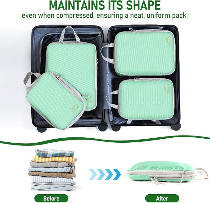 6 Set Compression Packing Cubes, Suitcase Organizer, Lightweight Travel Essentials, Compression Bags For Travel Accessories Luggage Storage Set (6Pcs, Matcha Green) - Image 5