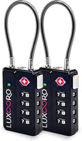 Tool-Less TSA Approved Luggage Lock with Alert Indicator, 4-Digit Resettable Combination, Durable Zinc Alloy Travel Locks for Suitcase, Backpack, Toolbox, Locker, Keyless – Black (2 Pack) by LUXOORO