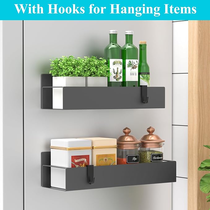 HuggieGems Metal Magnetic Spice Rack for Refrigerator Dark Gray, 2 Pack | Magnetic Shelves Heavy Duty for Fridge in Kitchen, Seasoning Storage Organizer, For Oven Washer and Dryer, For Heavier Items - Image 2