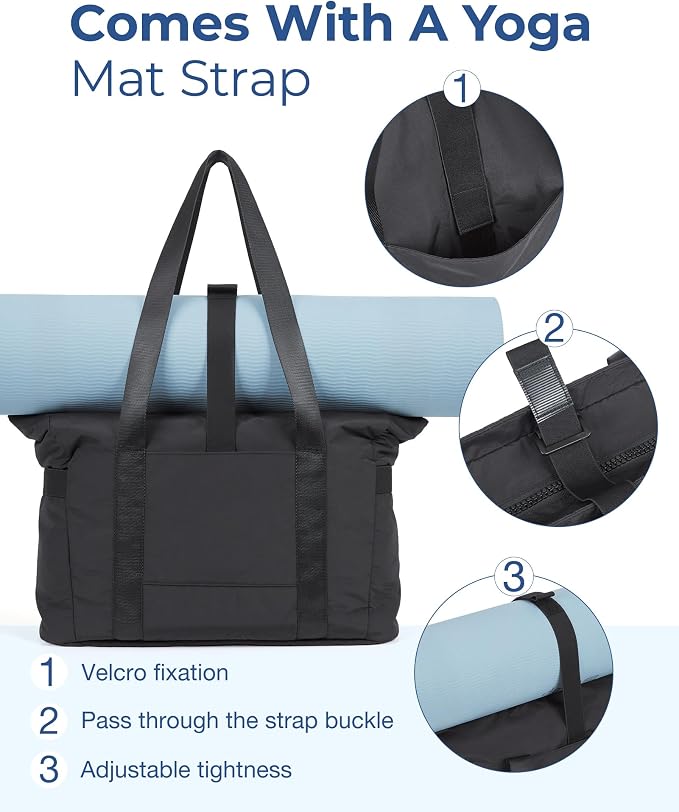 BAGSMART Tote Bag for Women, Lightweight Tote Bag with Yoga Mat Strap | Quilted Handbag for Daily, Work, Gym - Image 5