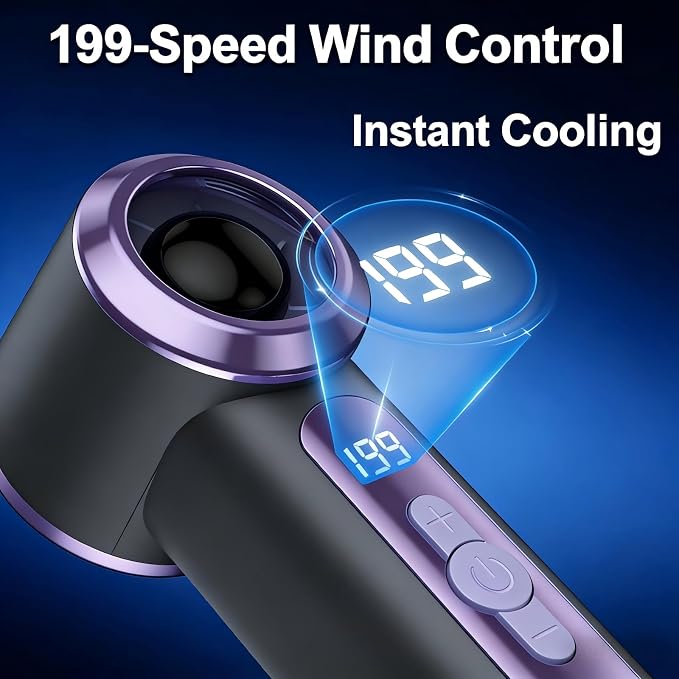 Portable Fan For Travel,Handheld Mini Fan 6 hours battery life with LED Display,6-Speed Mini Rechargeable Fan for Outdoor & Office & Indoor - Image 2
