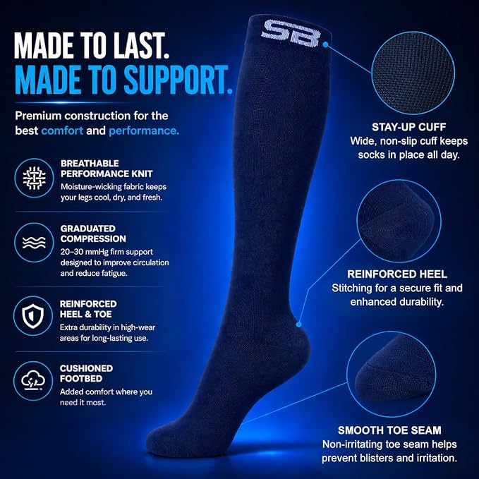 SB SOX Compression Socks for Men & Women (20-30mmHg) | Best Quality Compression Socks for Flying, Medical, Sports, Wide Calf Fit, Pregnancy, and Daily Wear. Trusted since 2016. - Image 6