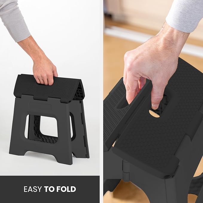 Vigar Compact Folding Step Stool, 9 in, Black, Up to 330 lb | Foldable for Adults, Lightweight Portable Stool, With Handle, Non-Slip Surface, Space-Saving Design for Household Use - Image 8
