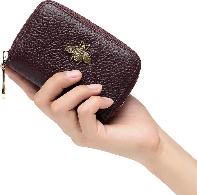 imeetu RFID Credit Card Holder, Small Card Wallet Women, Leather Card Case | Genuine Leather Women's Card & id Cases, Change Coin Purse with Zipper Keychain id Window, 20 Colors & 3 Styles, Daily, Gifts - Image 2