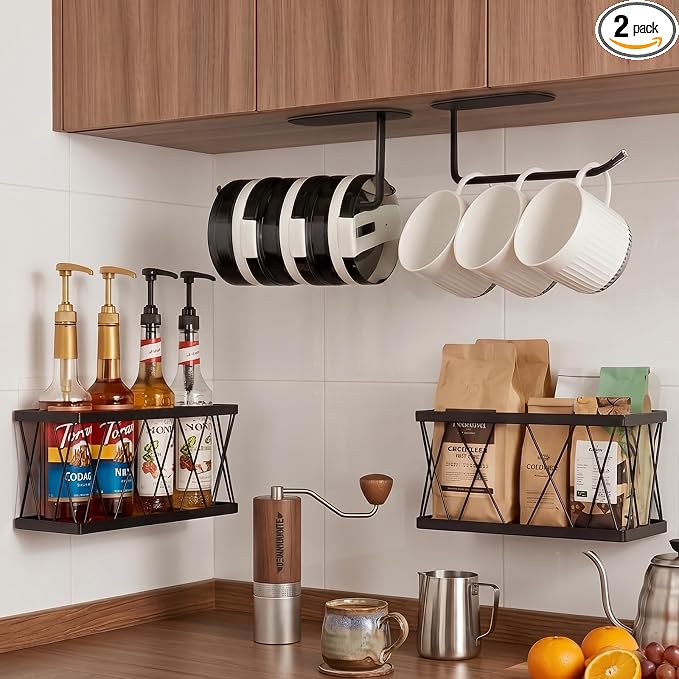 4 Pack Adhesive Cabinet Door Organizer, Rustproof Carbon Steel Lid Storage Holder,Inside cabinet door storage,Tumbler & Food Container Lid Rack,No Drill Storage Basket for Kitchen Cabinet & Bathroom by Unknown