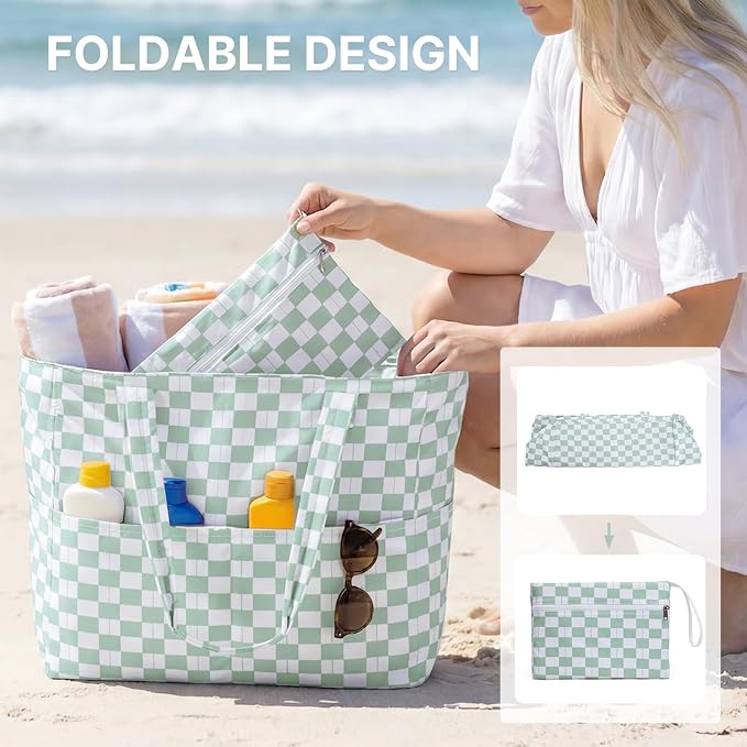 G4Free Large Beach Bag Waterproof Sandproof, Zipper Pool Tote for Women | XL Large Capacity, with Wet Compartment, Foldable Packable with A Pouch, for Swim Travel Grocery - Image 7
