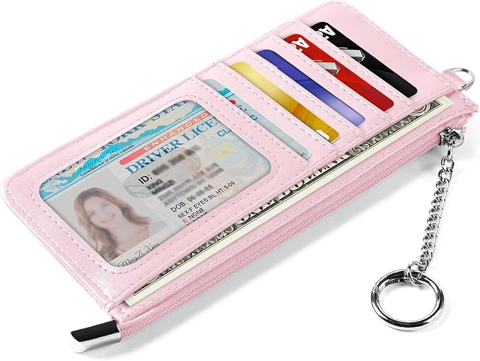 RFID Blocking Slim Credit Card Holder Wallet with Zipper Money Pocket & Keychain, Slim Airtag Wallet for Men Women - Image 4