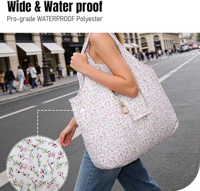 Foldable Keychain Tote Bag for Women,Reusable Mini Travel Grocery Bags | Waterproof Packable Handbag with Key Ring for Daily - Image 7