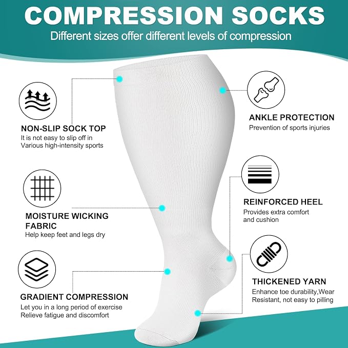 Genovega 3 Packs Wide Calf Compression Socks for Women Men Knee Hight S/M-4XL for Gifts - Image 4