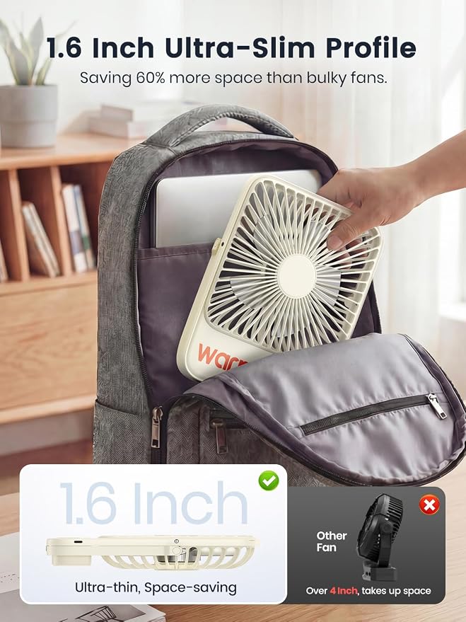 Warmco D3 Portable Travel Fan 10000mAh, Ultra-Slim, 24H Runtime | Quiet 7-Inch Rechargeable Desk Fan, Digital Display For Sleeping, Office, Bedroom & Cruise - Image 3