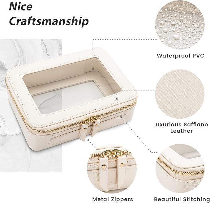 Aveniee Clear Makeup Bag Organizer,Large Travel Toiletry Bag for Women, Waterproof Cosmetic Pouch with Zippers,Car Organizers and Storage Case for Accessories,White - Image 2