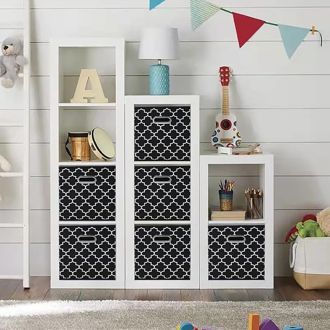 Fabric storage bins Cubes, Fabric Cube Organizer with Handle, Foldable Cube Bins for Cloth or Accessary Storage, 11x11x11 set of 6,Black Light - Image 4