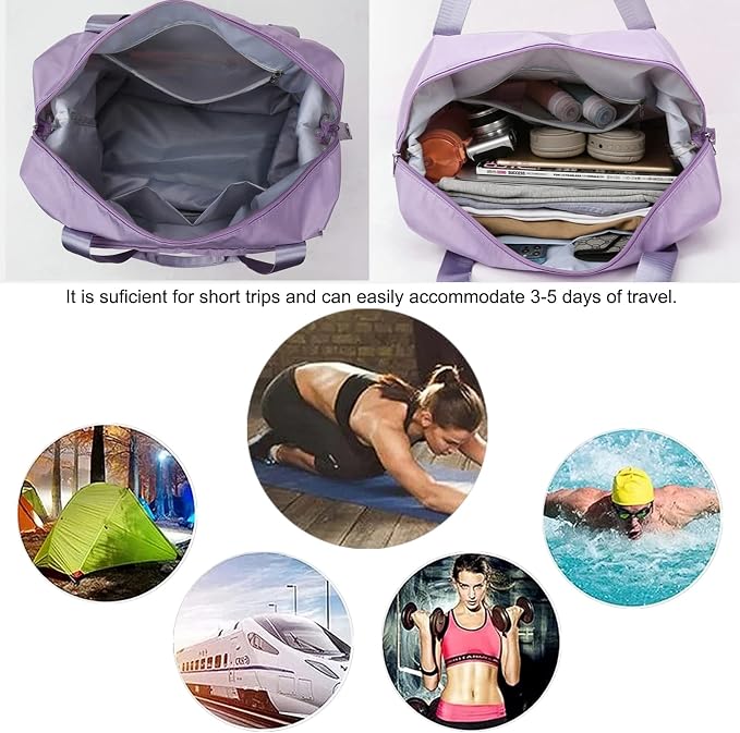 Large Capacity Travel Bag, Foldable Travel Bag, Expandable Duffel Bag, Collapsible Waterproof Large Capacity Handbag, Overnight Bags for Women and Man(Light Purple+Toiletry Bag) - Image 6