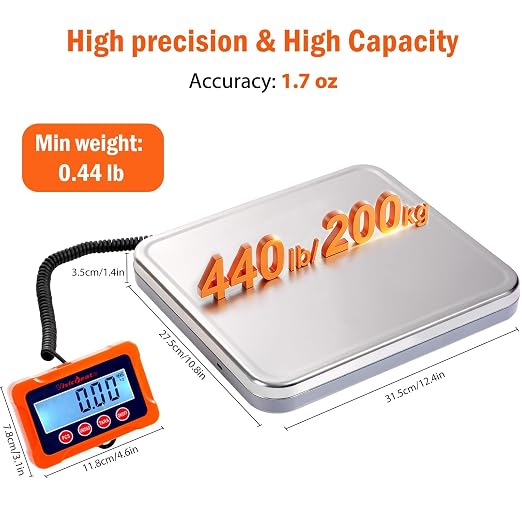 Vivicreate Digital Postal Scale for Packages, Shipping Scale for Small Business, Package Scale with Tare & Hold, Large Platform Mail Scale for USPS, Amazon Sellers, [440 lb] - Image 2