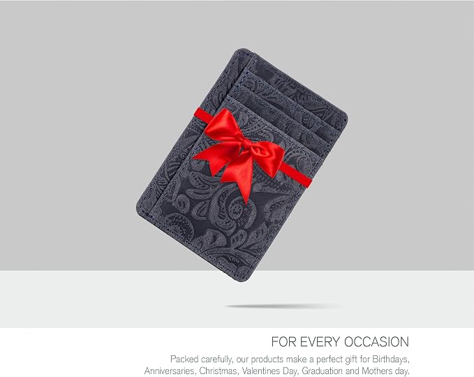 Slim Minimalist Leather RFID Blocking Front Pocket Wallet, Navy Blue - Image 6