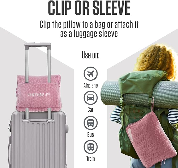 VENTURE 4TH Travel Blanket Pillow, 2-in-1 Soft Plush - Pink | 68"x42" ultra-soft micro plush Blanket. Folds into portable Pillow Case with Travel Sleeve & Clip. Lint-free, no shedding. - Image 4