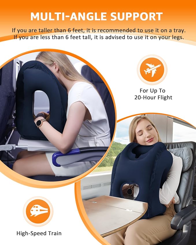 Sunany Travel Pillow, Inflatable Neck Pillow Used for Airplanes/Cars/Buses/Trains/Office Napping with Eye Mask/Earplugs (Blue) - Image 4