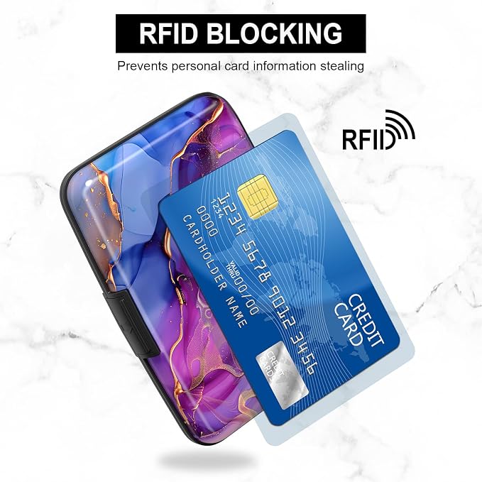 Card Holder Credit Cards Holder for Women RFID wallet women Business Card Holder Wallet Mini Aluminum Card Wallet RFID Blocking Slim Metal Hard Card for Women, Marble Patterns - Image 3