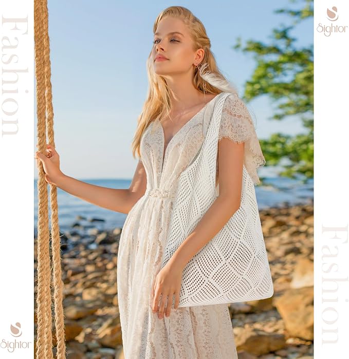 Sightor Crochet Tote Bag, Mesh Beach Bag Knit Summer Hobo Bag for Women | Beach Tote bag Vacation Outfits Aesthetic Boho Bag - Image 7