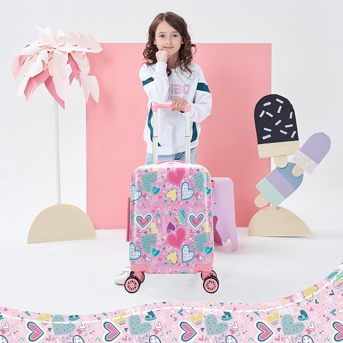 Kid's Luggage Set 16inch 2 Piece Suitcase Set Hardside Luggage with Spinner Wheels Girls Carry on Toddler Travel Rolling Suitcase with Neck Pillow Airline Approved - Image 4