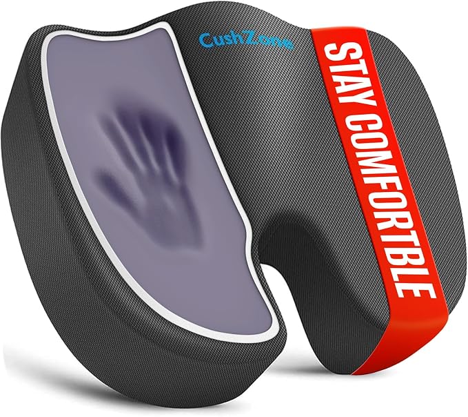 CushZone XL Memory Foam Seat Cushion for Office, Car & Wheelchair, Gray | U-shaped Coccyx Cutout, Contoured Design, Breathable Removable Mesh Cover, Non-Slip Base, Carry Handle by CushZone