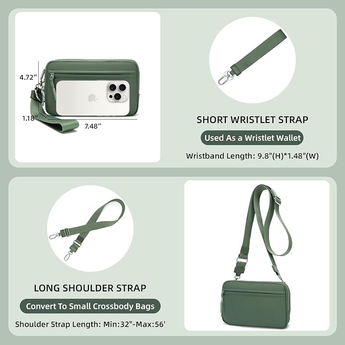 FODOKO Wristlet wallets for Women RFID crossbody bags with 4 Zippers | Checkered quilted nylon with credit card slots, cell phone organizer, and coin purse for travel and everyday carry - Image 3