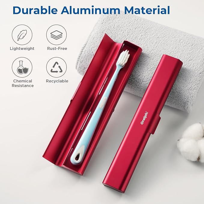 Aluminum Toothbrush Travel Case, Portable Travel Toothbrush Holder, Durable Manual Toothbrush Box Container for Traveling, Bathroom, Camping, Business Trip-Red - Image 2