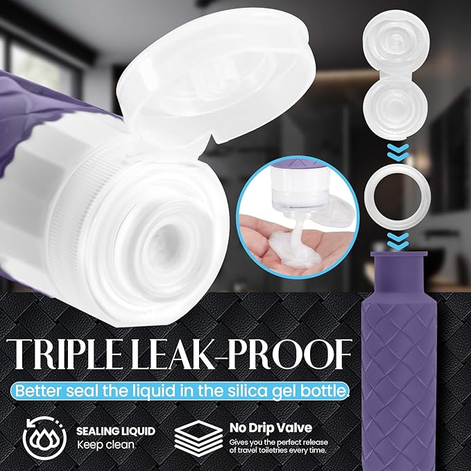 Silevoler Travel Bottles for Toiletries, TSA-Approved Travel Size Container | Woven Pattern BPA Free Silicone Leak Proof Refillable Liqus Shampoo And Conditioner Essentials Toiletry Bottles(Purple) - Image 5