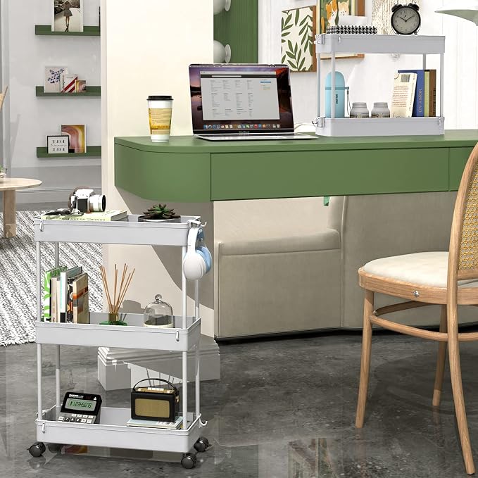 SPACEKEEPER Slim Rolling Storage Cart, 3 Tier Bathroom Cart Organizer, Gray | Narrow Rolling Cart with Wheels for Kitchen Office Bathroom Laundry Room,Mobile Utility Cart for Craft Art Makeup Nail Polish - Image 2