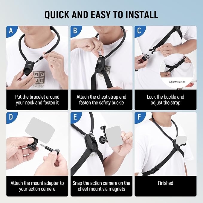 NEEWER Magnetic Neck Holder for Action Camera & Phone, Hands Free Neck Mount with Chest Strap Compatible with GoPro DJI Insta360 iPhone, Phone Holder for POV Vlog Video Recording, GP26 - Image 5