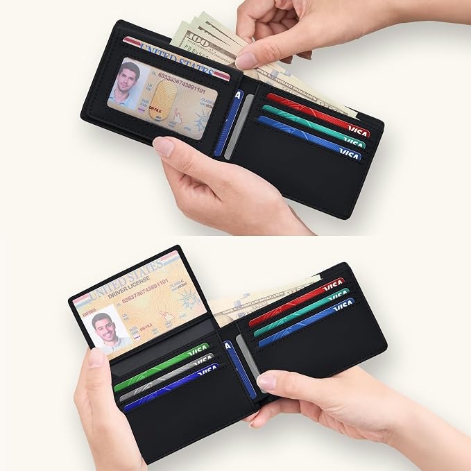 Tipmile Wallet for Men Slim RFID Blocking Credit Card Holder, Minimalist Men Wallets 12 Cards with 2 ID Windows & Cash Slot, Bifold Front Pocket Wallet Gifts for Men - Image 2