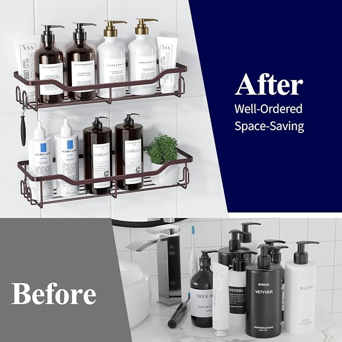 Kitsure Shower Caddy, Adhesive Shower Organizer, Large, Brown | Stainless Steel Shelf for Inside Shower, No Drill Bathroom Organizers and Storage, Home Decor Accessories - Image 6