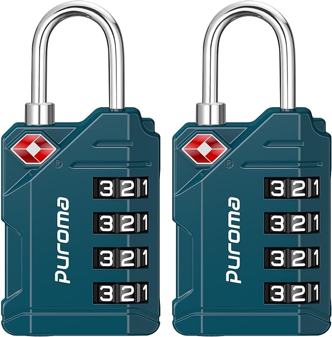 Puroma TSA Approved Luggage Locks, 2 Pack 4 Digit Resettable Travel Combination Code Lock with Zinc Alloy Body for Suitcase, Backpack, Laptop Bag, Gym Locker, Toolbox (Peacock Blue) by Puroma