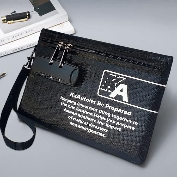 KaAutoler Small Fireproof Bag with Lock, Waterproof Money Bag with Zipper Pouch Envelope Container for Cash, Keys, Jewelry and Other Valuables - Image 2