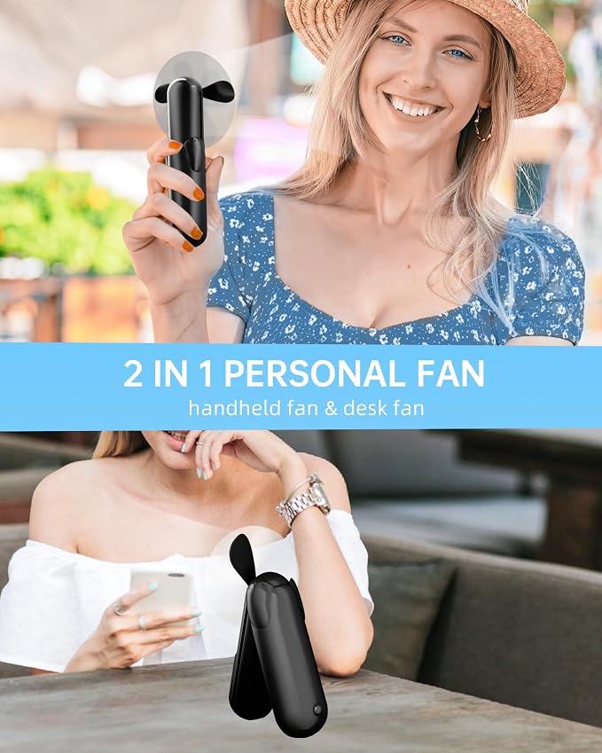 Mini Handheld Fan, Portable Hand Fan with USB Rechargeable, 2000 mAh Battery Operated, 3 Speeds Adjustable, 2 IN 1 Small Personal Pocket Fan for Women Girls Travel Outdoor - Image 6