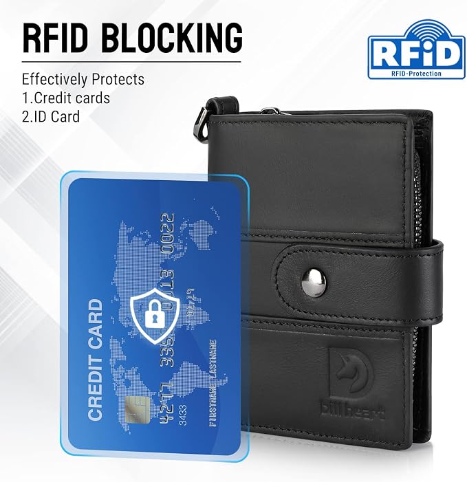 bill heart Chain Wallets for Men, RFID Blocking Genuine Leather Wallets with Anti-Theft Chain - Image 5