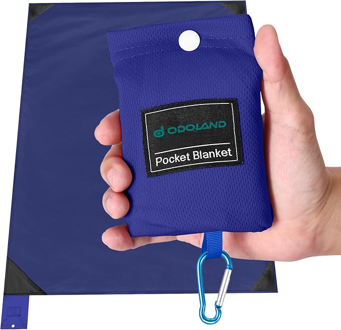 Odoland Sandproof Beach Blanket, Waterproof Portable Mat with Carry Pouch | 63"x43" Quick Drying & Foldable Lightweight Sand Free Beach Mat Tarp for Hiking, Camping, Travel, Blue by Odoland