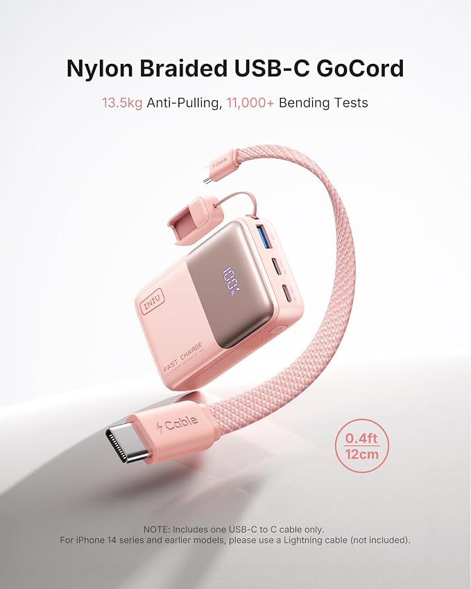 INIU Portable Charger, Ultra Mini 10000mAh 45W Fast Charging Power Bank | Flight-Safe, USB-C Cable, Travel Essential, 45W Battery Phone Pack for iPhone 17 16 Samsung S26 Google iPad etc, Light Pink - Image 4