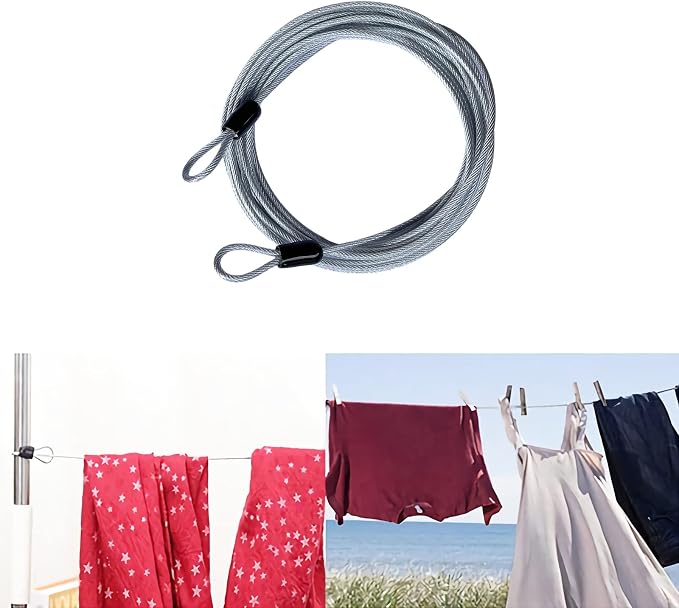GOMRQING 15FT 3mm Outdoor Travel Long Security Cable Lock,Braided Steel Coated Safety Cable Luggage Lock,Safety Cable Wire Rope Double Loop Lightweight (1 Pack) - Image 4