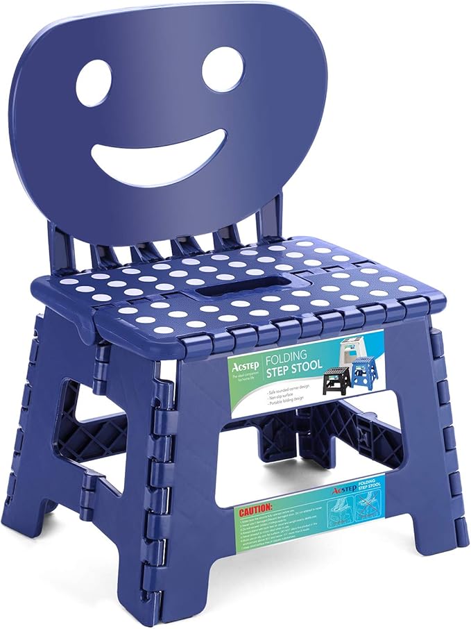 Folding Step Stool with Back Support for Kids,9" Kids Step Stool for Outdoor or Indoor Kitchen Step Stools and Bathroom Stool for Toddlers Boys Girls - Royal Blue by ACSTEP