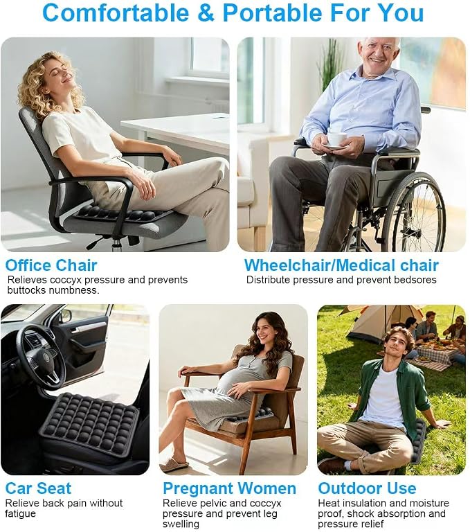 Sondur Travel Cushion, Inflatable Airplane Seat Cushion for Long Flights, 3D Air Cell Seat Cushions with Foot-operated Inflatable Accessories for Office Chair, Wheelchair, Cars, Home Living - Image 7